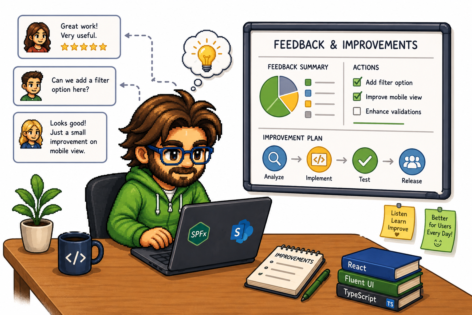 Illustration of gathering feedback and making improvements