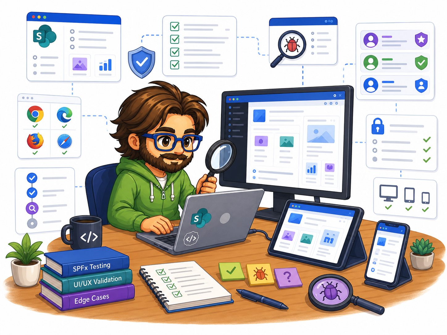 Illustration of testing and review of an SPFx solution